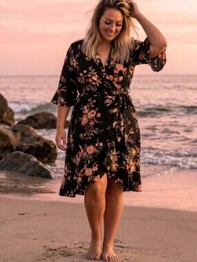 NWOT Haute Project Floral Wrap Maxi Dress 2XL Flowy Bohemian Chic Summer Gauzy